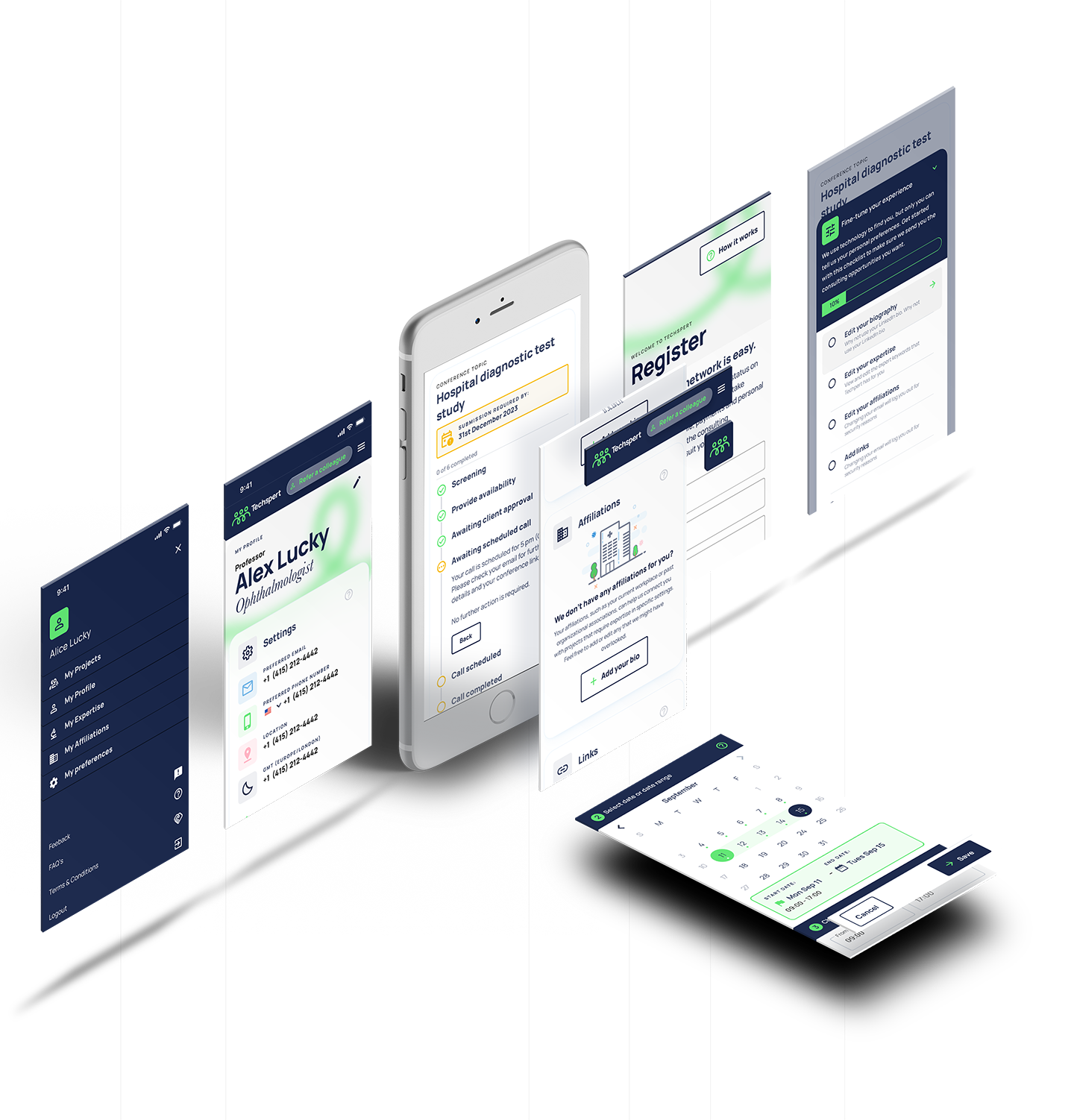 Mockup of the Techspert Expert Portal interface showcasing AI-driven expert connections for healthcare and life sciences.